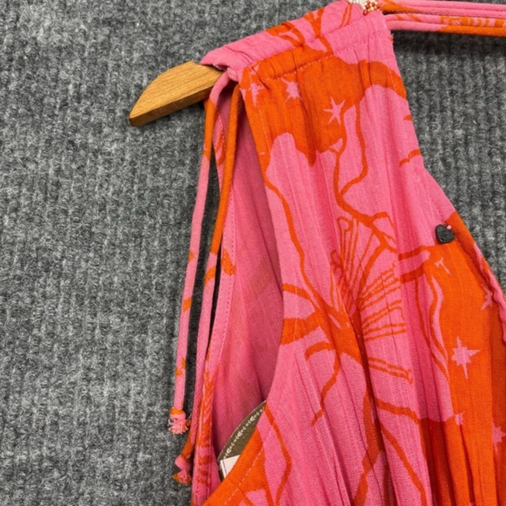 Z&L Dress Womens S Pink‎ Cotton Hawaiian Floral Cut Out Beaded Plunge Neck NWT - Picture 13 of 16